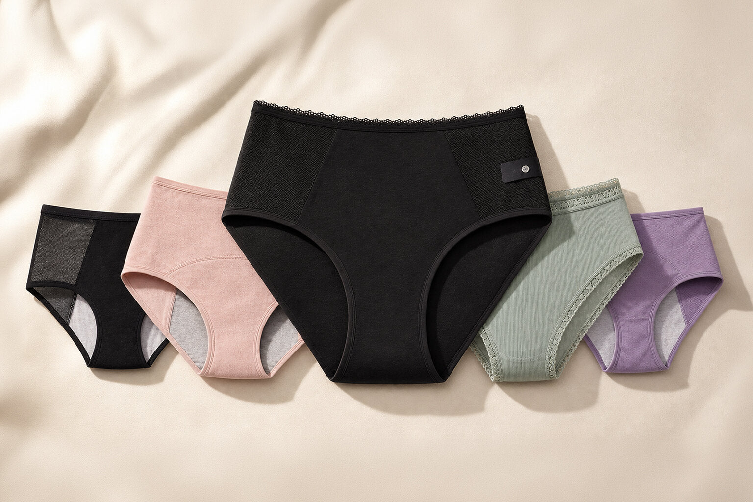 Puure bamboo leakproof underwear shown in five colors